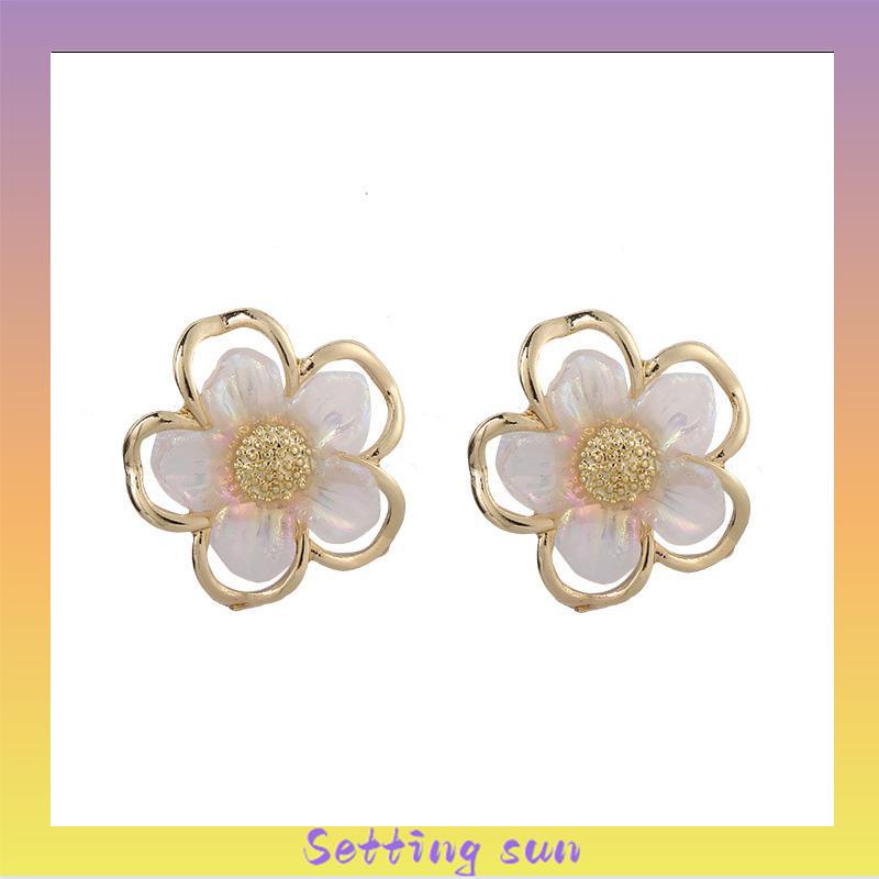 COD✨Anting Korea Simple Retro Anting Jepit Super Fairy Double Layer Flower Earrings Wanita Anting Fashion Pribadi TN