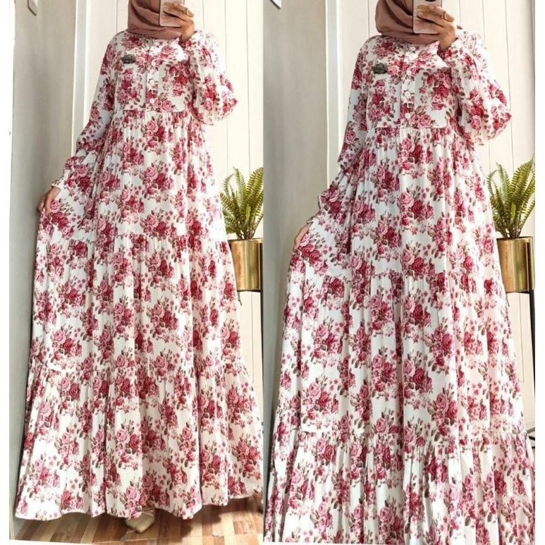 Rose Maxy, MAXIDRESS/GAMIS WANITA MUSLIM MOTIF BUNGA CANTIK BAHAN RAYON VISCOSE PREMIUM LD 106 OOTD