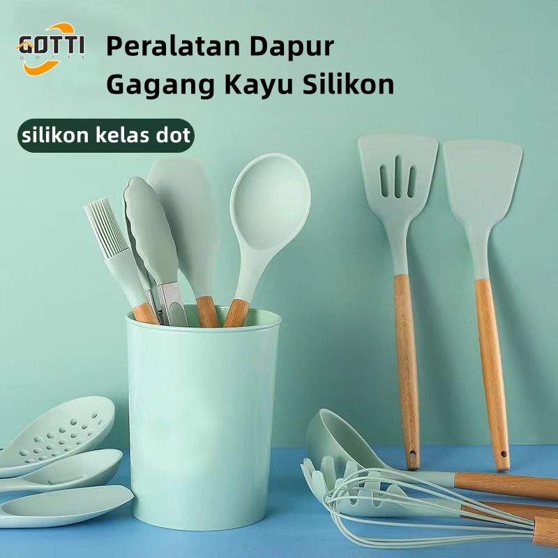 ❤Gotti❤ Yang baru 5/11/12 SET Peralatan Dapur Silikon yang Dapat Dimakan Set Spatula Memasak Set PEFE/PFOA/BPA Free