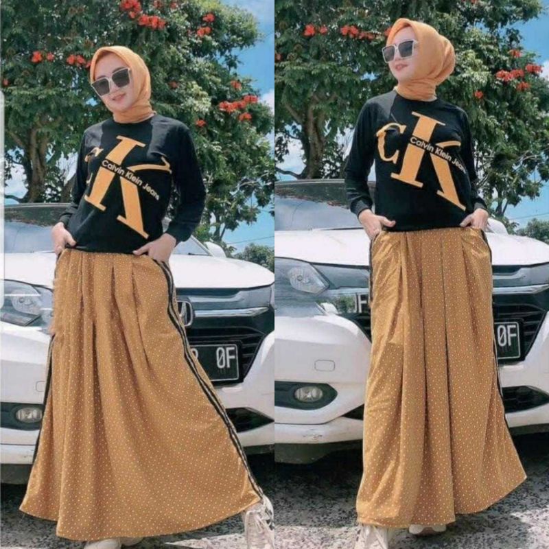 AZ NEW SET ROK BLOUSE BAHAN BABYTERY PINGGANG KARET KANTONG KANAN KIRI / SET ROK FASHION / SETELAN ROK WANITA-CK black