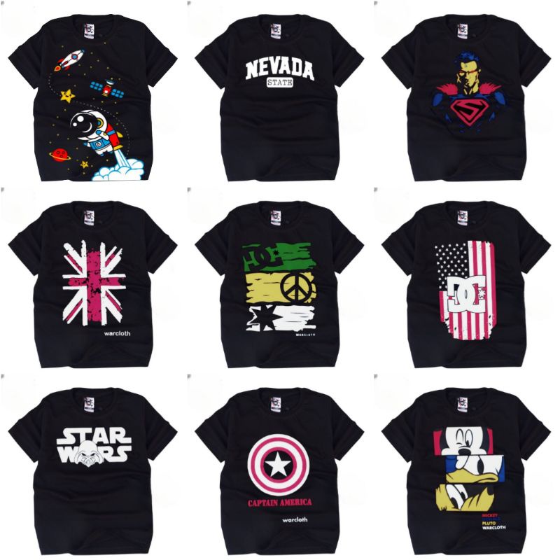 PROMO...!!!BAJU ANAK//KAOS ANAK//PAKAIAN ANAK//KAOS KARAKTER//SUPERHERO//KARTUN//REALPICT//TERLARIS//TERMURAH//USIA 1-9 TAHUN//TERLUCU//HITAM PART 2