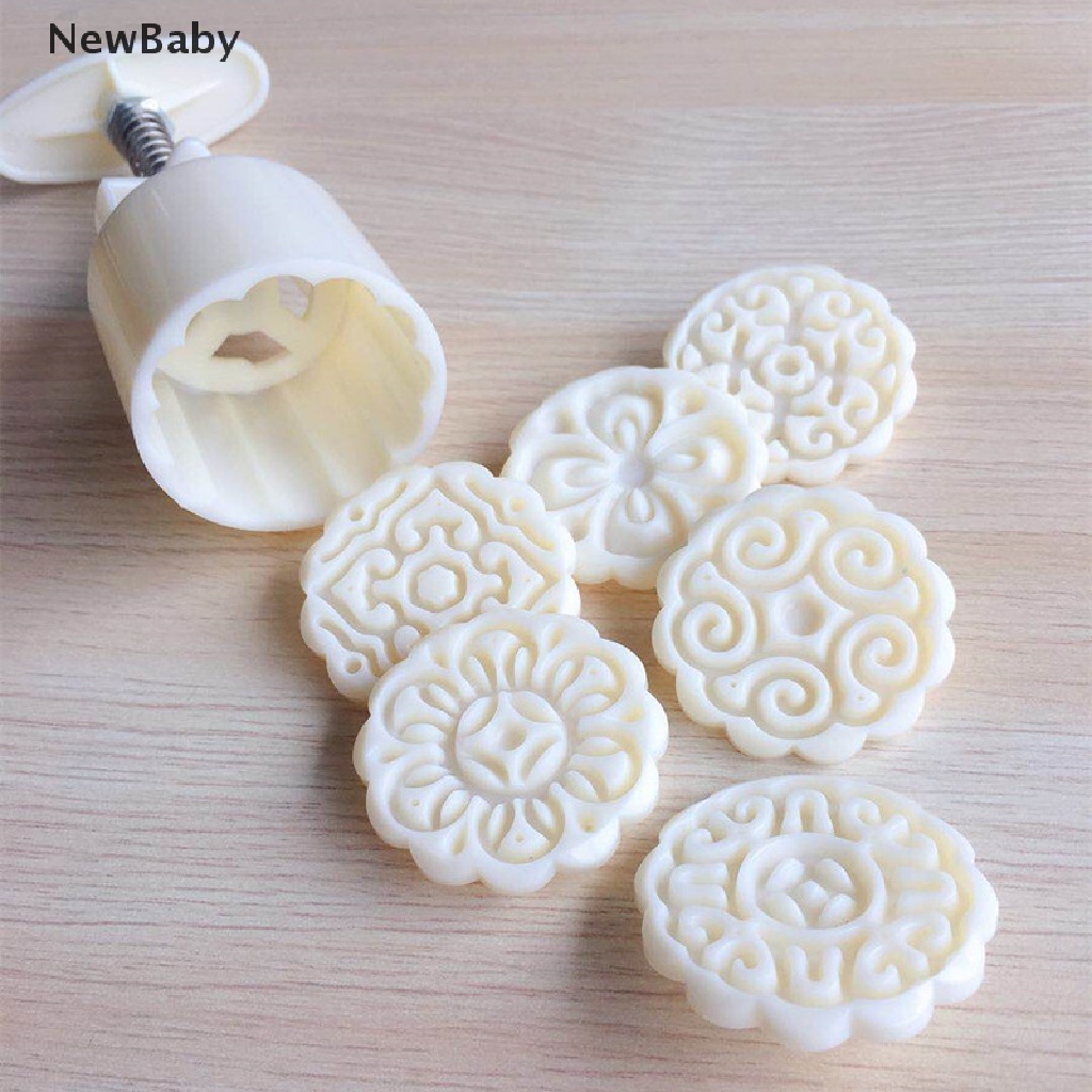 6pcs / set Cetakan Kue Bulan Bentuk Bunga Model Tekan Tangan