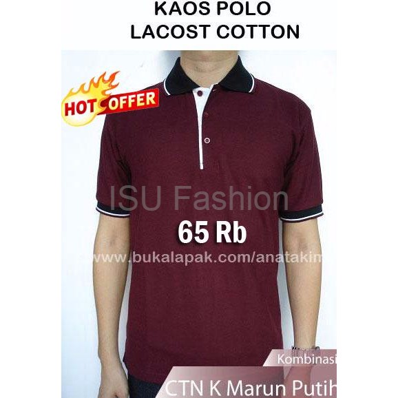 Kaos Polo shirt bahan lacost cotton warna MERAH HATI ukuran M L XL kaos kerah polos seragam karyawa
