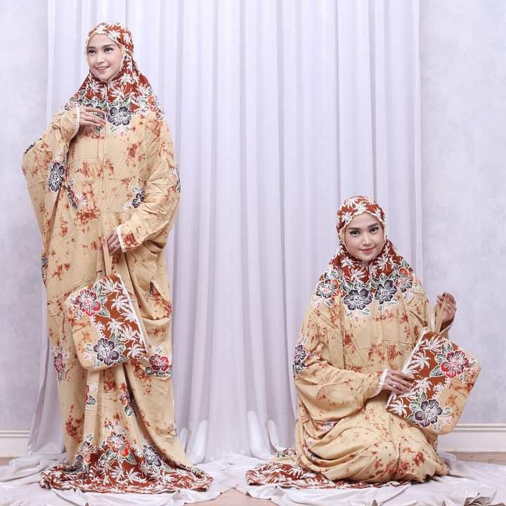 Mukena Dewasa Jumbo Lajur Batik Cap Katun Premum  Mukena Traveling Motif Kembang Kekinian