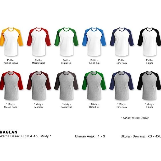 Kaos Polos Raglan 20S Cotton Combed Size Xl