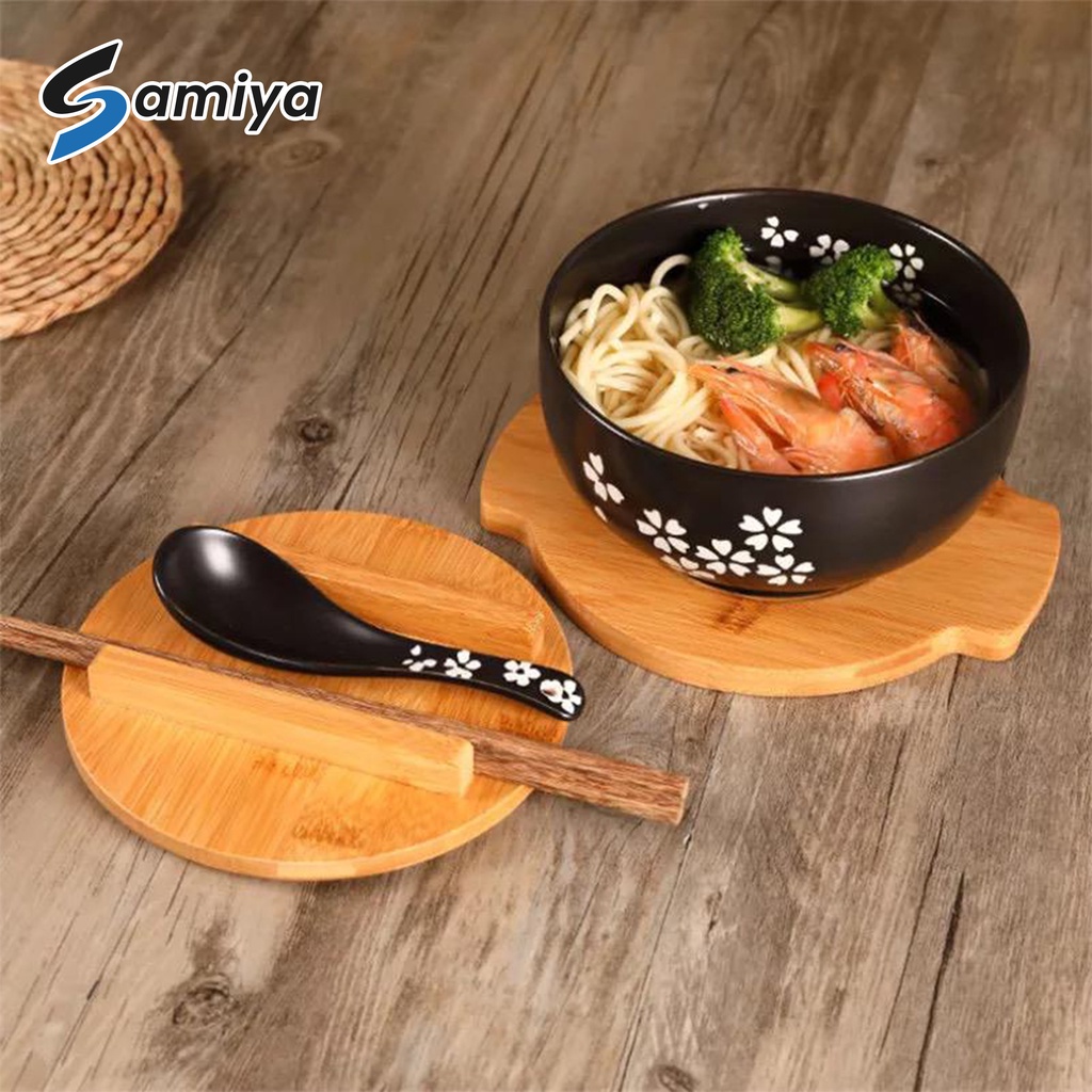 japanese ramen bowl set / mangkok mie  bakmi free sendok sumpit tutup kayu / korean soup bowl noodle