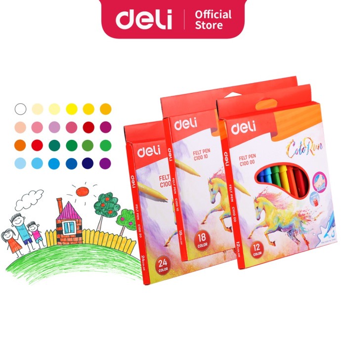

Mantap Spidol Deli Felt Pen Colorun 24 Warna - Ec10020 Promo