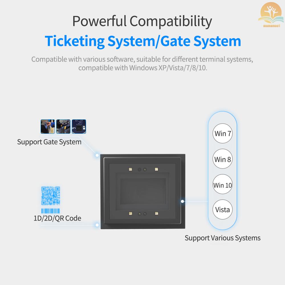 Embedded Barcode Scanner Self-Induction 1D/2D/QR Bar Code Reader Module Scanner USB Connection Support Command Control Compatible with Windows for Gate Machine Tickets Checking Mobile Payment