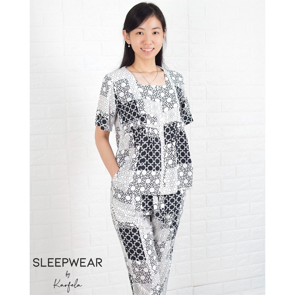 Piyama Wanita Lengan Pendek Rayon | Piyama Wanita Celana Pendek Premium Elle Set