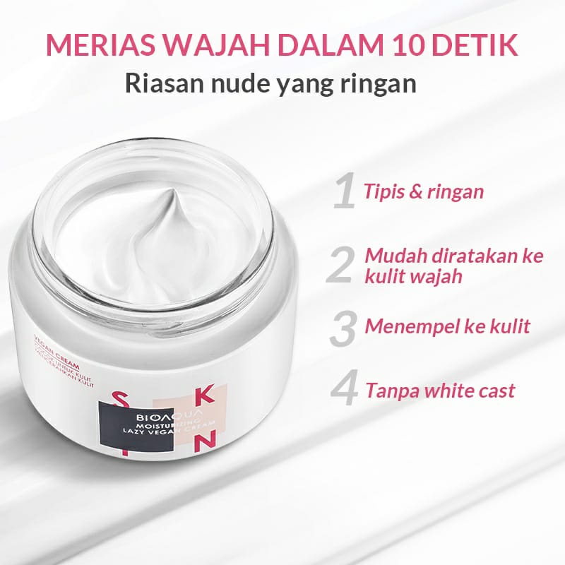 BPOM BIOAQUA Moisturizing Lazy Vegan Cream 50g Face Base Makeup / Whitening Cream concealer / BB