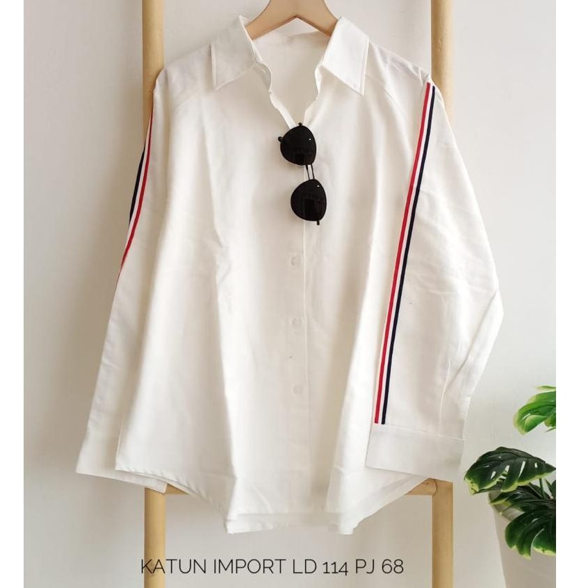 kemeja blus lengan garis import
