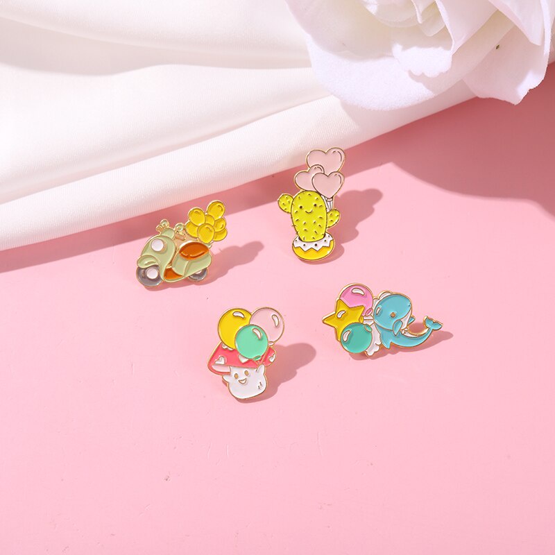 Cartoon Enamel Brooch Colorful Balloons Cactus Dolphin Mushroom Motorcyc Pin DIY Button Pin Denim Jacket Pin Badge Jewelry Gift