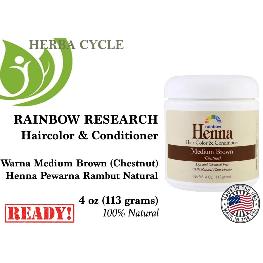 Rainbow Research Henna Medium Brown 113g Pewarna Rambut Herbal ORI USA