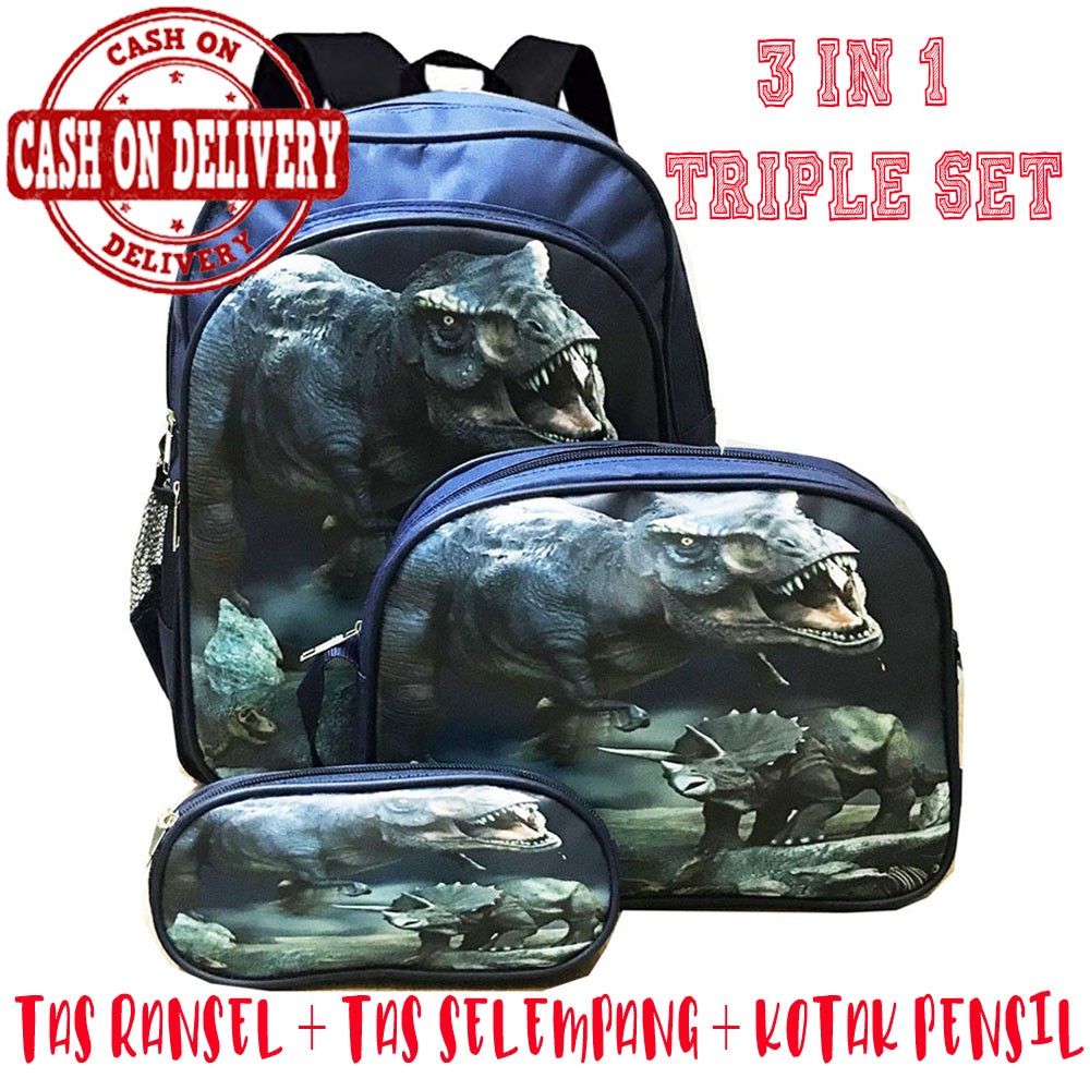 JUAL RUGI ~ COD ~ Tas Ransel 3 Set Anak Binatang Animal Dinosaurus Dino Kupu Kupu Panda tas beranak tas 3in1 tas 3 in 1