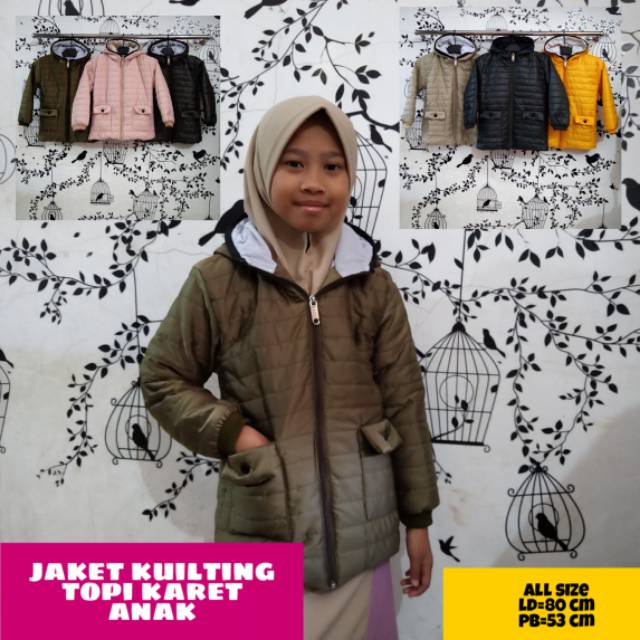 Jaket gelembung kuilting anak topi polos 4-8 thn