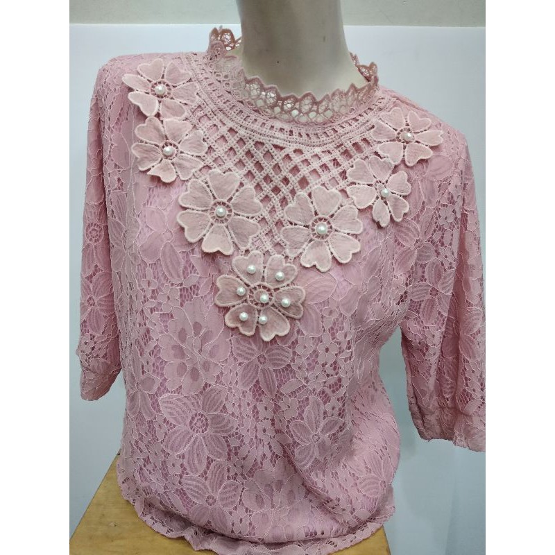 blus brokat karet dipinggang,,tgn 7/8