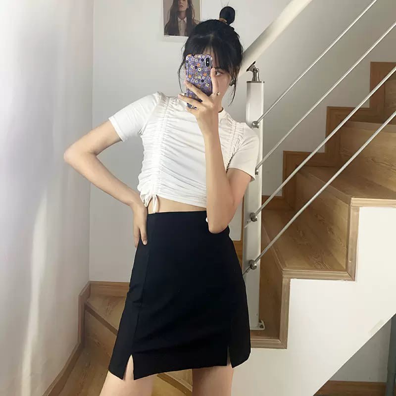 LMB ROK KOREA SIMPLY KOREAN SKIRT ELEGAN DENGAN SLIT DUA