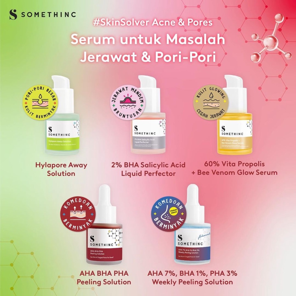 SOMETHINC Face Serum Indonesia / Skin Solver Brightening Acne Anti Aging Barrier Hydrate / Niacinamide Retinol Peeling Aha Bha Pha Hyaluronic 24k Gold Bakuchiol / Skincare Body Care Make Up Cleanser Essence Toner Ampoule Eye Cream Gel Sunscreen Mask Paket