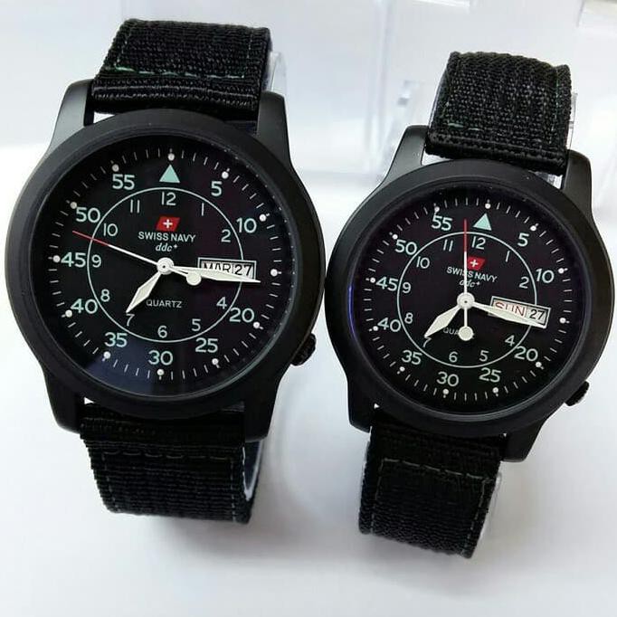 Jam Tangan Couple Swiss Navy Original Black W77 Premium Harga Grosir