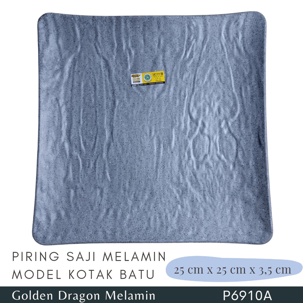 Piring Kotak Relief Batu 10 Inch Abu Golden Dragon Melamine (P6910A)