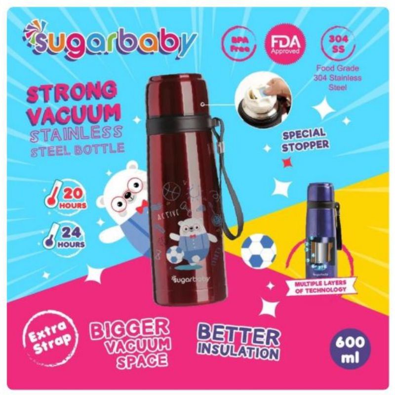Sugar Baby Strong Vacuum Stainless Steel Bottle Termos Bayi Tahan Panas Lama Ukuran Besar (600 ml)