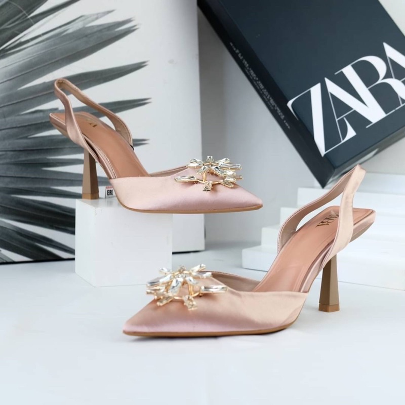 [7.7 Boombastis Sale⚡] - SEPATU WANITA SATIN SLING BACK HIGH HEELS ZS438 PREMIUM IMPORT