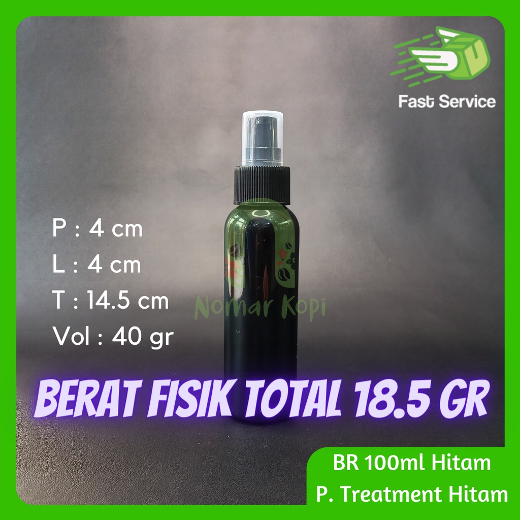 BOTOL HITAM 100ML BR PUMP TREATMENT PET TEBAL SERUM KOSMETIK