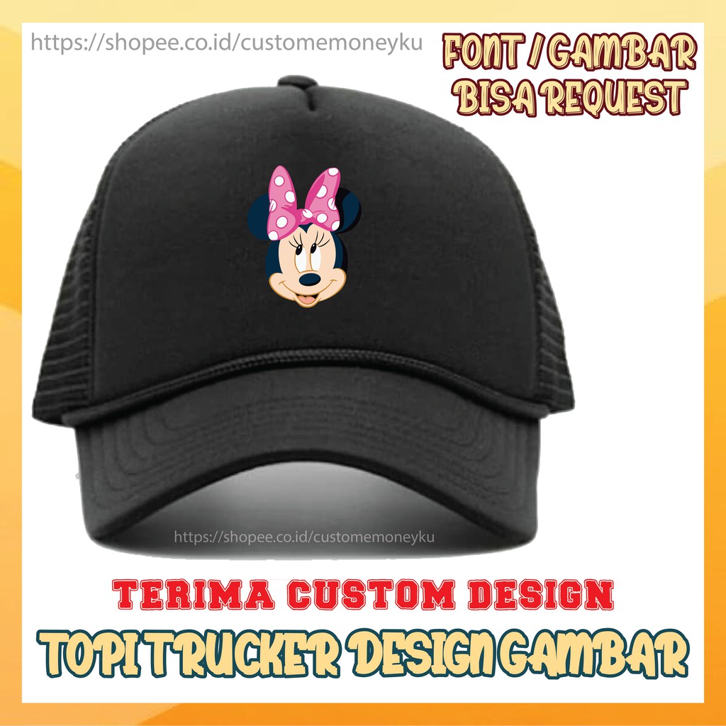 CUSTOM TOPI PRIA WANITA TOPI TRUCKER JARING DESIGN GAMBAR MINNIE MOUSE PINK CUTE DESIGN BEBAS SUKA SUKA - PREMIUM