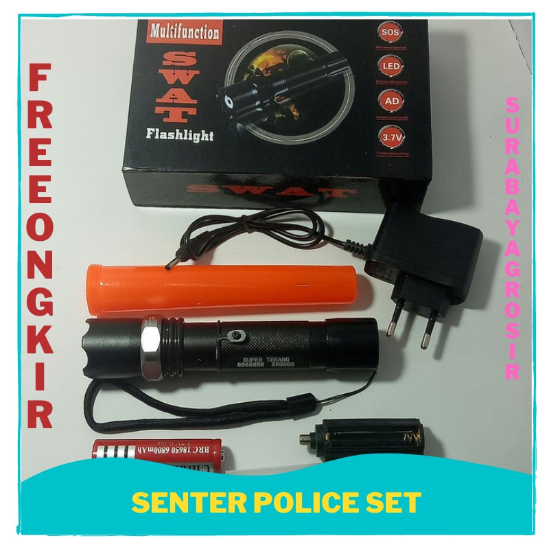 READY SENTER SWAT LED POLICE LAMPU MERAH CAHAYA SUPER TERANG BATRE BATERAI CAS PRAKTIS MURAH SG