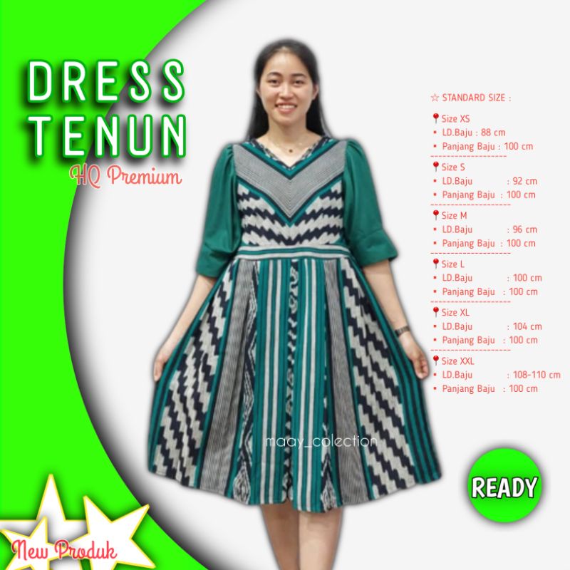 Dress Tenun Jepara wanita motif terbaru warna hijau tosca