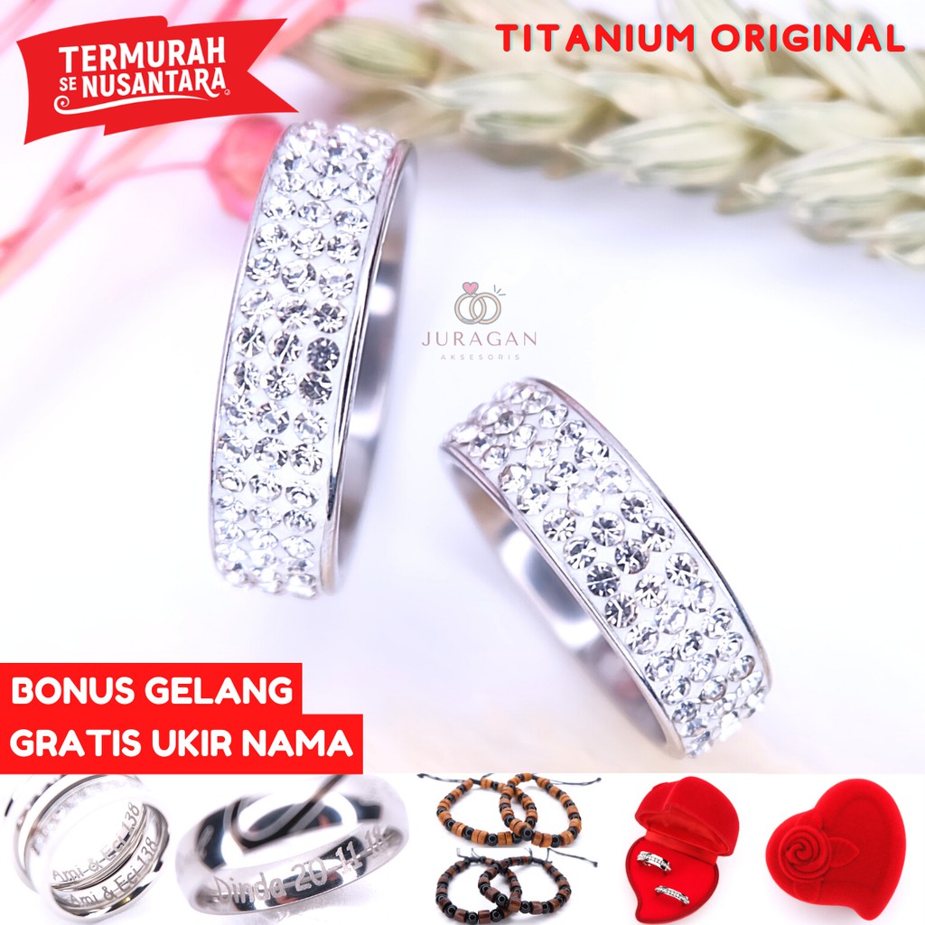 [UKIR NAMA + BOX HATI] Cincin Couple BUCIN Titanium M15 BONUS Gelang Couple