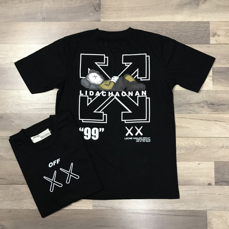 BAJU KAOS T SHIRT DISTRO OFF WHITE X KAWS LIDACHAONAN HITAM M L USA PRIA WANITA COWOK CEWEK UNISEX M