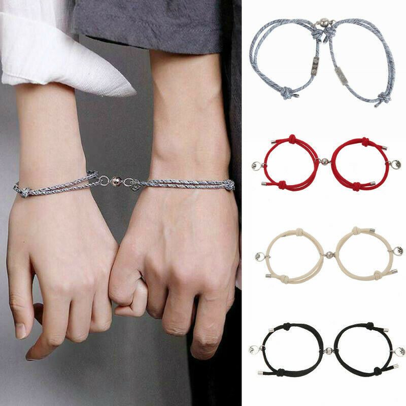 2Pcs Friendship Rope Braided Distance Couple Magnetic Bracelet Kit Lover Jewelry Set