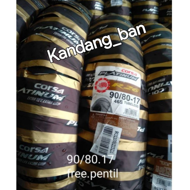 Ban tubeless CORSA Platinum R26 ukuran 90/80 ring 17 gratis Pentil.