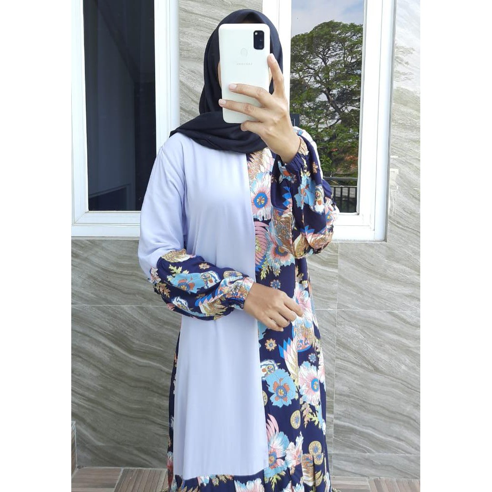 Gamis Rayon Twill Kombinasi/ Gamis Rayon Twill Motif Mix Polos