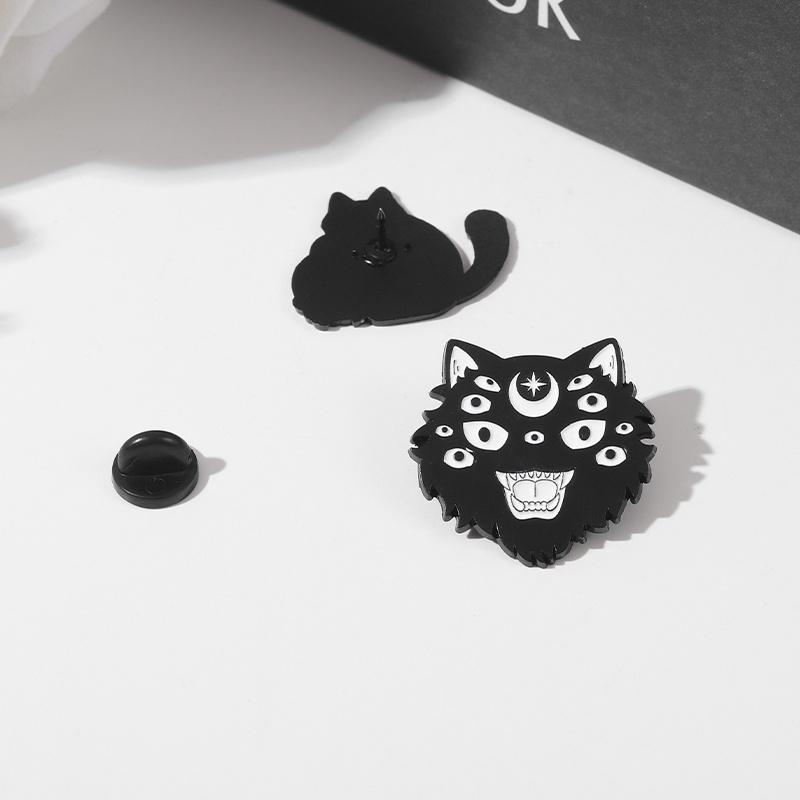 Bros Pin Enamel Bentuk Kucing Tengkorak 5 Gaya Gothic Punk Untuk Hadiah