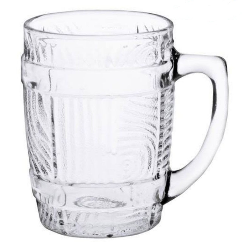 gelas minum mug besar kaca bening gelas gagang + tutup stainless
