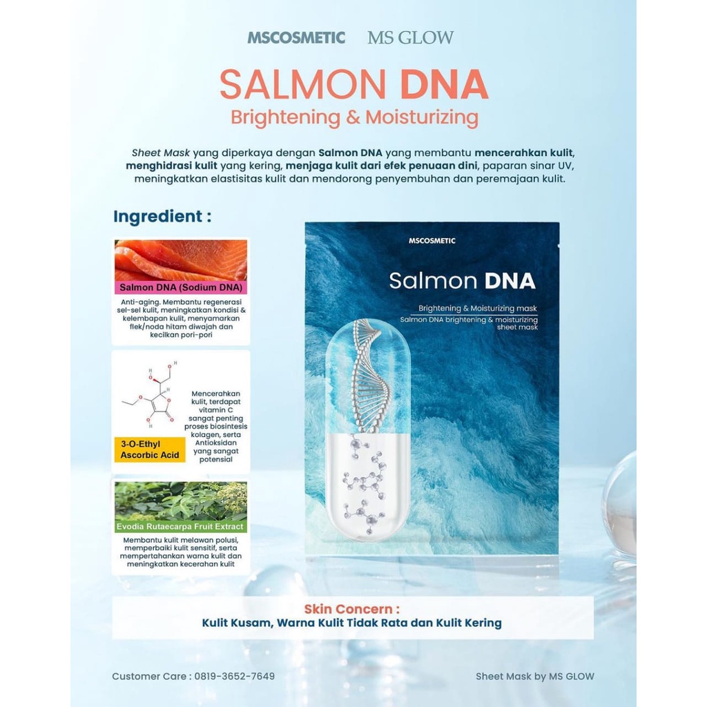 MS GLOW Sheet Mask MS Glow - Terbaru Salmon DNA - Marine Collagen - Ceramide - Hyaluronic Acid