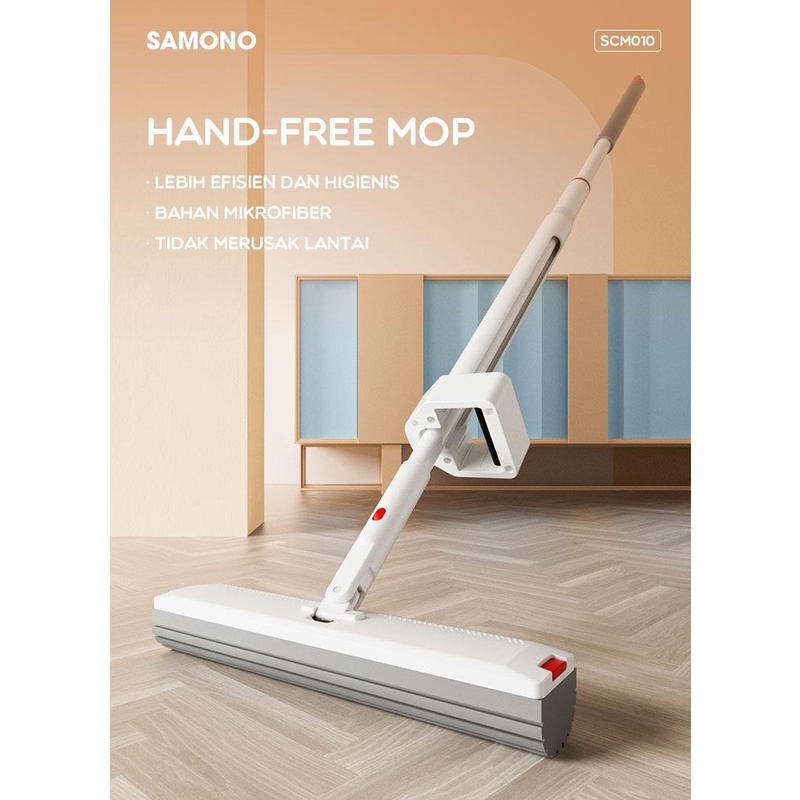 SAMONO Hand Free Mop Pel Bahan Microfiber SCM010 White +Red