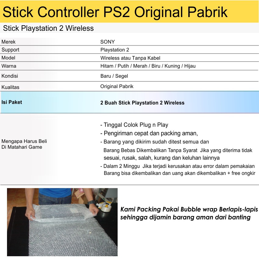 Stick Stik PS2 Wireless Sony Original Pabrik Biru