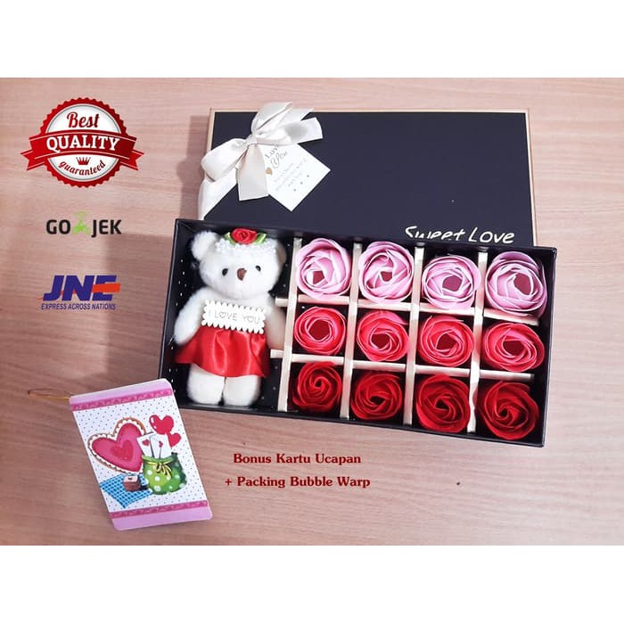 

[HOT DEAL] 12 Flower Soap + Boneka + Kartu Ucapan-valentinegift unik-murah-import
