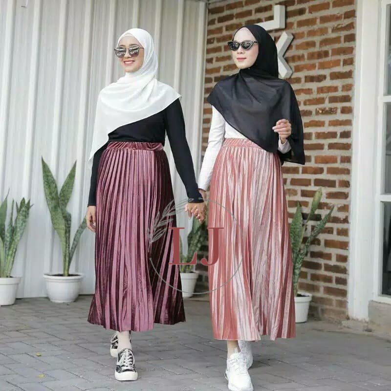likna11 Rok Plisket  Bludru Premium |  COD Rok Plisket Beludru Termurah | Gratis Ongkir Rok Plisket 