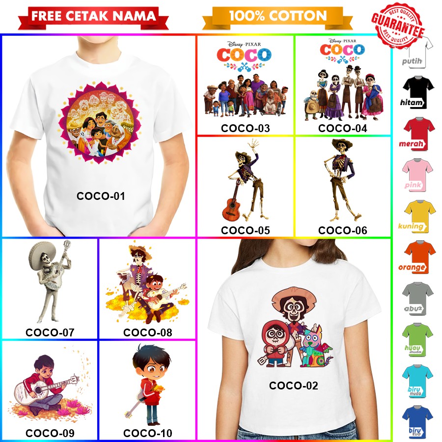 [FREE NAMA!!] Baju Kaos ANAK DAN DEWASA COCO BANYAK MOTIF