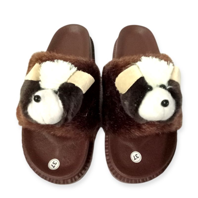 Sandal bulu boneka import sandal wanita sandal kokop bulu