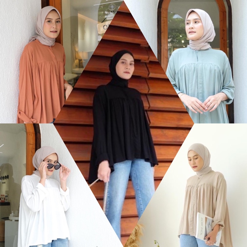 CRINCLE BLOUSE Oversize Rayon Atasan Wanita Kerja Adem Casual Blus Jatuh Crinkle Jumbo