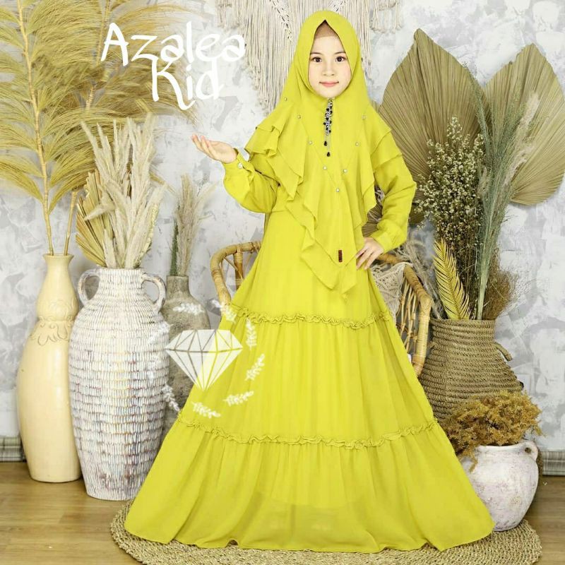 PCS SYARI AZALEA KID BAHAN MOSCREPE PAKAIAN ANAK PEREMPUAN GAMIS MAXY MR ADA VIDEO PRODUK ASLI