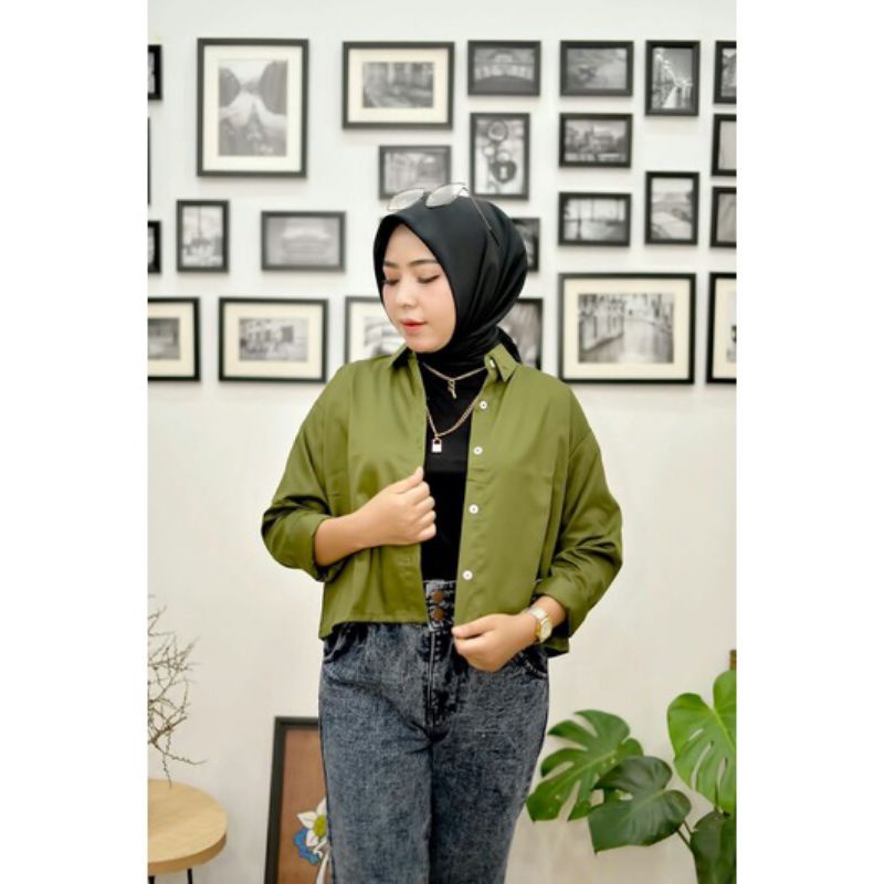 KEMEJA WANITA CROPTOP OVERSIZE POLOS LENGAN PANJANG KATUN RAYON CROP LONG SLEEVE ORGANIK-5