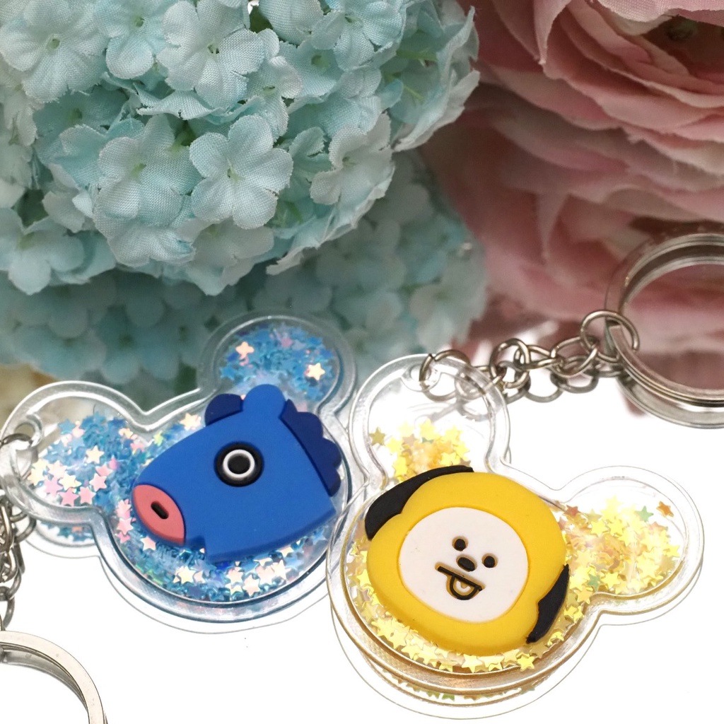 Gantungan Kunci BT21 Glitter Manik Manik Star 3D Karakter Timbul Bubble Bening Lucu Unik Karakter BTS-3