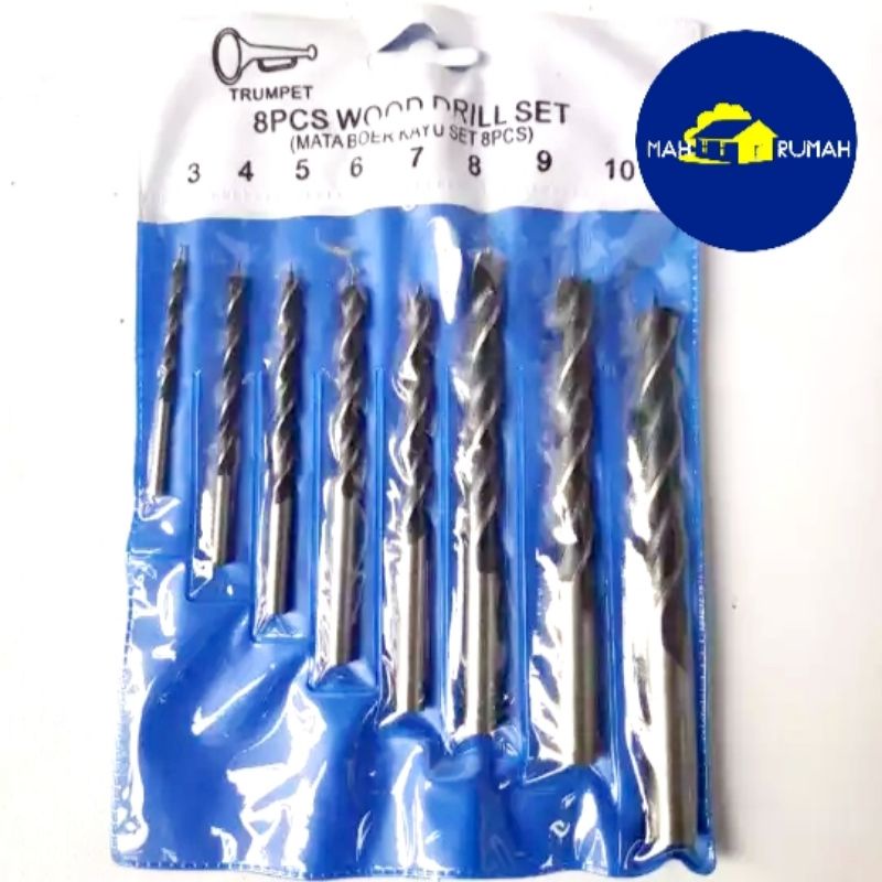 Mata BOR KAYU 8pcs 8 pcs Set 3 4 5 6 7 8 9 10 mm Wood Drill Bit - TEROMPET TRUMPET