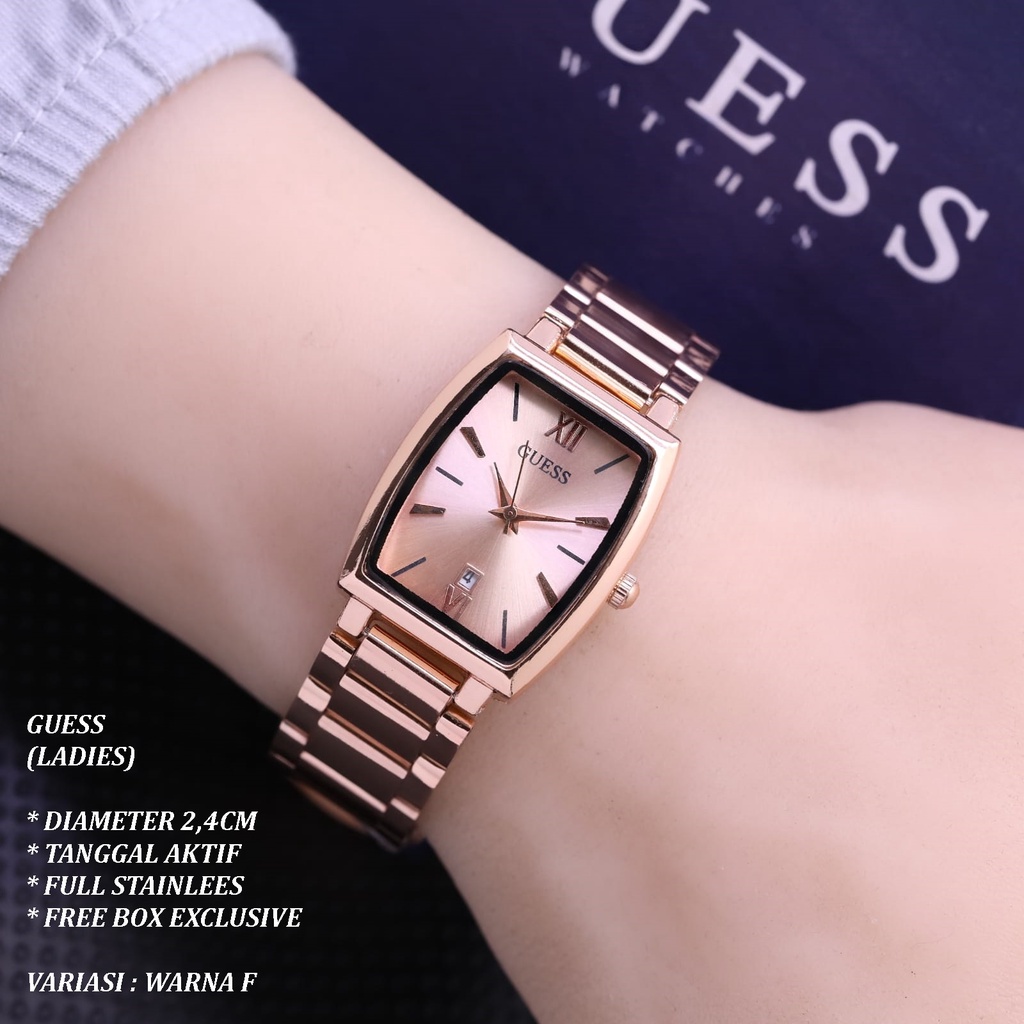 (FREE BOX) JAM TANGAN WANITA GUESS RANTAI BODY OVAL TANGGAL AKTIF